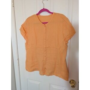Eileen Fisher 100% Irish Linen‎ Top Button Front Short Sleeve Blouse